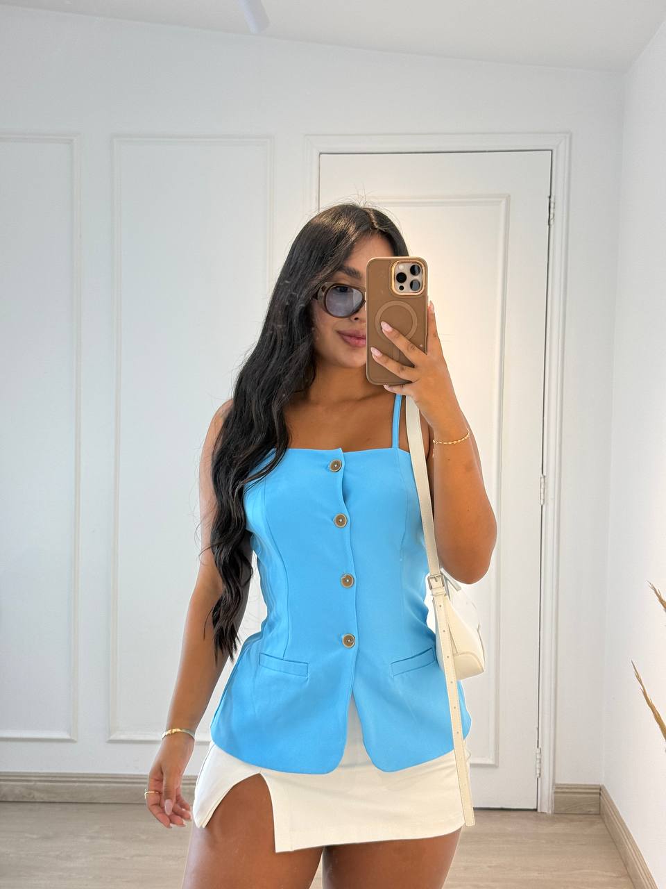 Gilet chic sans manche bleu