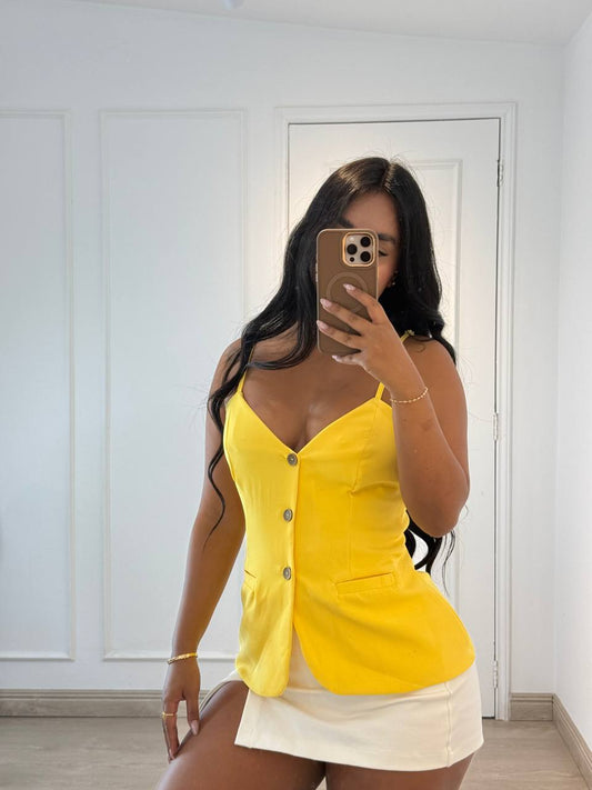 Gilet chic sans manches jaune